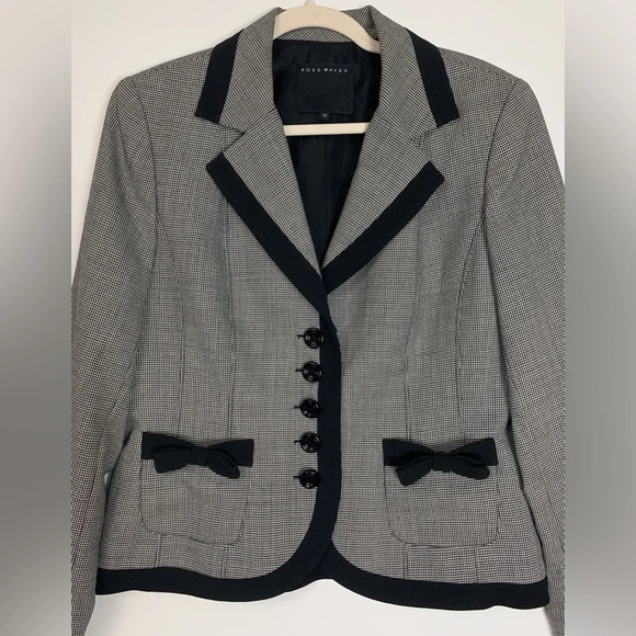Ross Mayer Women’s 100% Wool Houndstooth Blazer Bow Pockets Size 12 Career - Picture 14 of 14